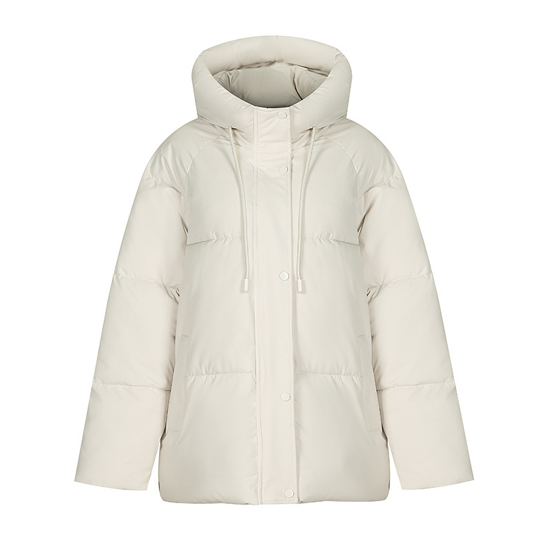 Дамско палто с пух‑памук, качулка, средна дължина (65–80 см), полиестерова тъкан, цип