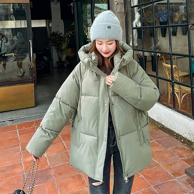 Дамско палто с пух‑памук, качулка, средна дължина (65–80 см), полиестерова тъкан, цип