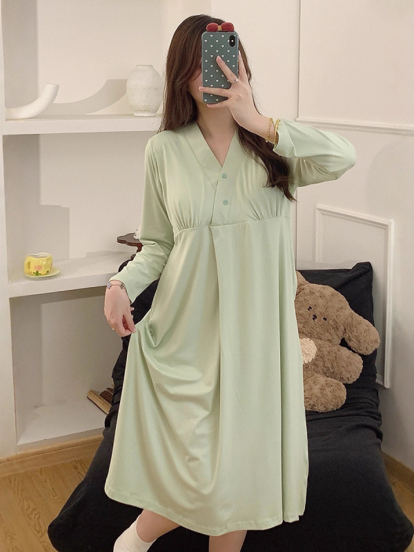 Trudnička haljina za dojenje s otvorom za dojenje, opuštena kućna haljina s dugim rukavima i okruglim izrezom, Mercerizirani poliester, duga oversize suknja