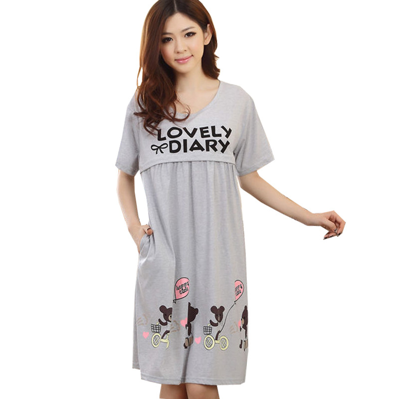 Trudničko i dojenje haljina, 100% pamuk, okrugli izrez, kratki rukavi, midi duljina, princes kroj, crtani uzorak