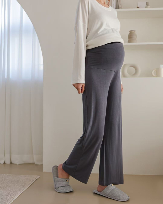 Trudničke pidžama hlače od modalnog materijala, visoki struk, podrška za trbuh, lagan materijal (90–95% modal, visoka elastičnost)