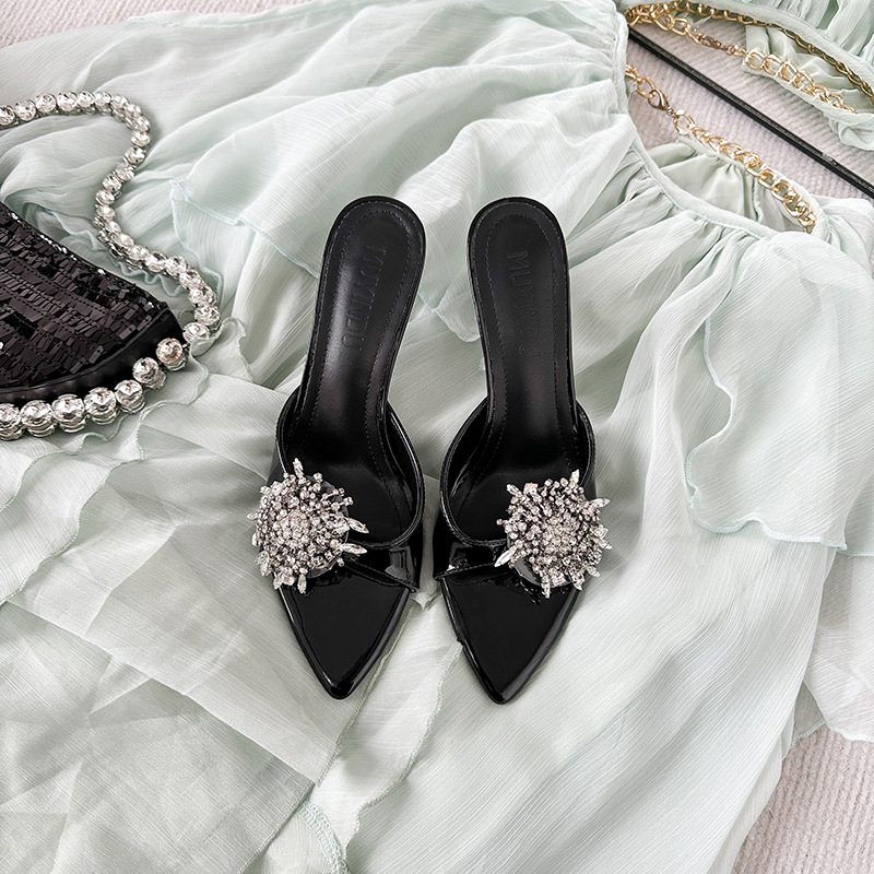 Mundu sandale sa kristalima, visoke štikle, špičasti vrh, uski potplat, 8 cm+ – žene, ljeto 2025