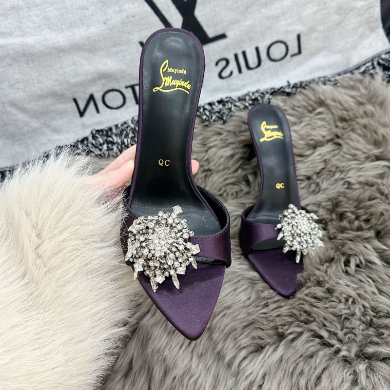 Mundu sandale sa kristalima, visoke štikle, špičasti vrh, uski potplat, 8 cm+ – žene, ljeto 2025