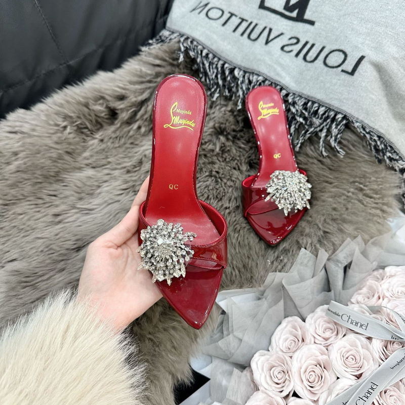 Mundu sandale sa kristalima, visoke štikle, špičasti vrh, uski potplat, 8 cm+ – žene, ljeto 2025