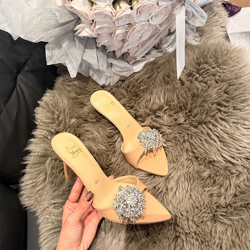 Mundu sandale sa kristalima, visoke štikle, špičasti vrh, uski potplat, 8 cm+ – žene, ljeto 2025