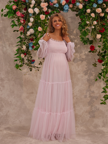 Haljina s čipkastim ovratnikom, dugim lampionskim rukavima, dugačka, poliester 95%+