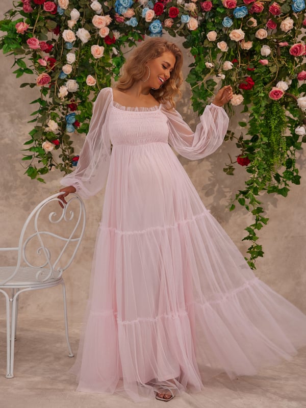 Haljina s čipkastim ovratnikom, dugim lampionskim rukavima, dugačka, poliester 95%+