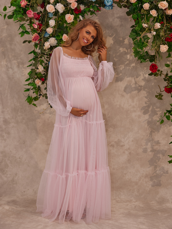 Haljina s čipkastim ovratnikom, dugim lampionskim rukavima, dugačka, poliester 95%+