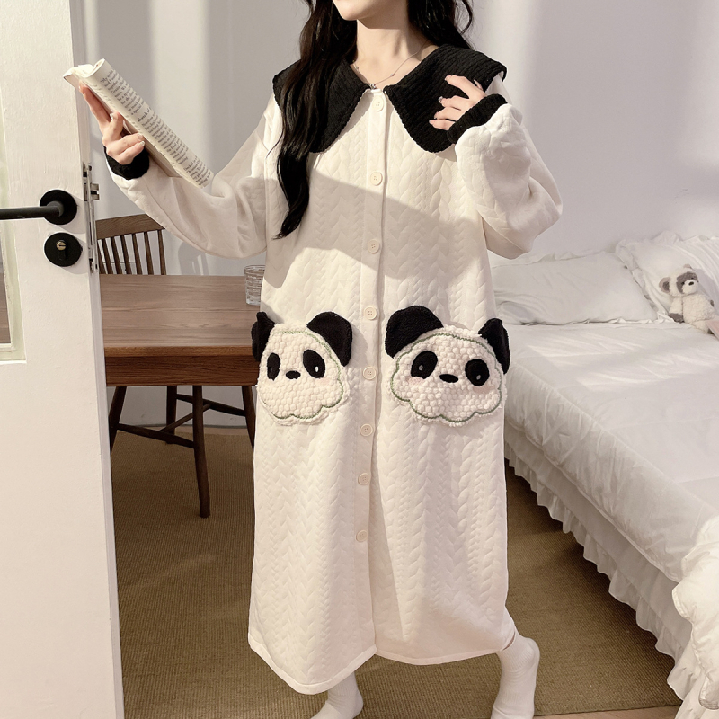 Trudnička i dojiljska haljina s dugim rukavima, veliki rever, jednobojna koža koze, srednja duljina