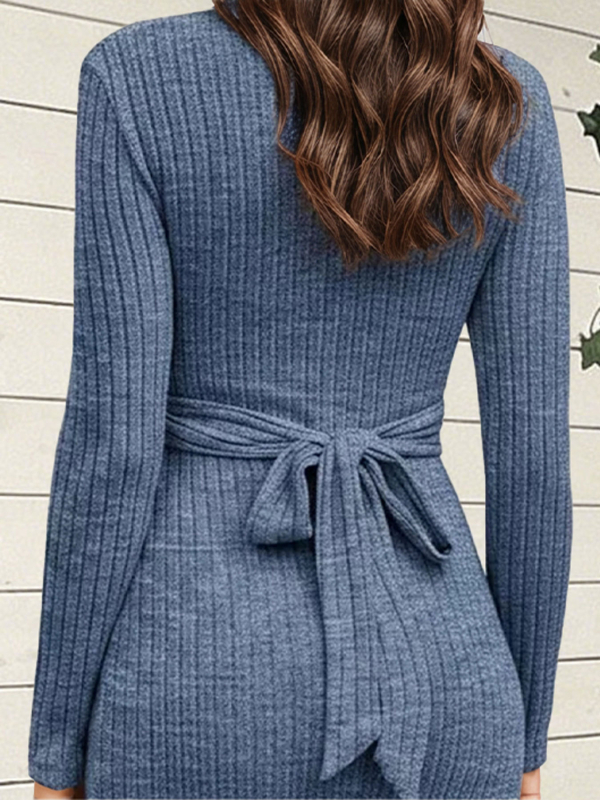 Trudni bodycon haljina s križnim strukom, s dugim rukavom, okrugli izrez, poliester, duga haljina