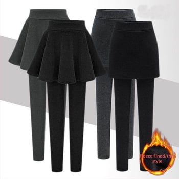 Plus-size talie înaltă – colanți-fustă cu design faux de două părți, într-un singur articol, pentru primăvară-toamnă-iarnă, gros, respirabil