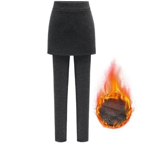 Plus-size talie înaltă – colanți-fustă cu design faux de două părți, într-un singur articol, pentru primăvară-toamnă-iarnă, gros, respirabil