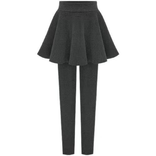 Plus-size talie înaltă – colanți-fustă cu design faux de două părți, într-un singur articol, pentru primăvară-toamnă-iarnă, gros, respirabil