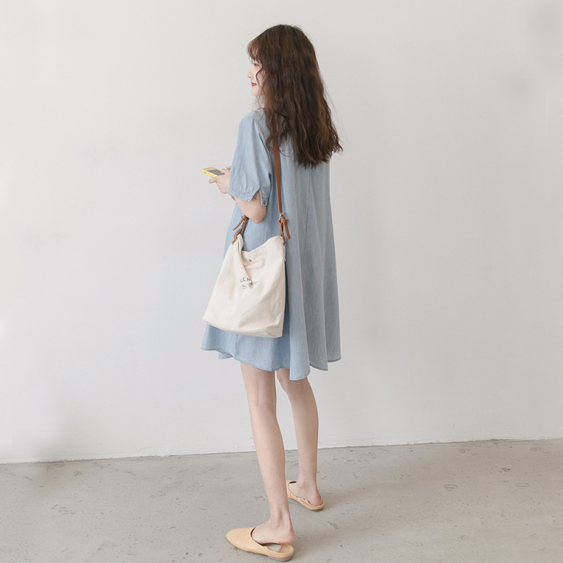 Majčinska haljina u japansko-korejskom stilu, ovratnik Lapel, 3/4 rukav, pamuk 80%, jednobojna, midi cake suknja