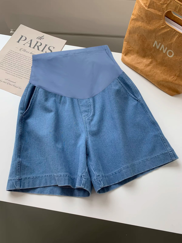 Traper šorc trudnicama, labav kroj, A‑linija širokih nogavica, pamuk denim 90–95%, podrška trbuhu