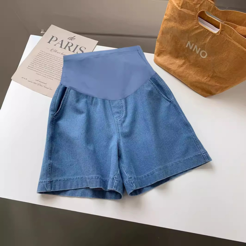Traper šorc trudnicama, labav kroj, A‑linija širokih nogavica, pamuk denim 90–95%, podrška trbuhu