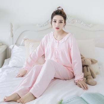 Pijama za dojenje od 100% pamuka, kardigan-stil top, dugi rukavi i duge hlače, otvor za dojenje