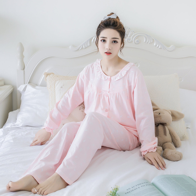 Pijama za dojenje od 100% pamuka, kardigan-stil top, dugi rukavi i duge hlače, otvor za dojenje