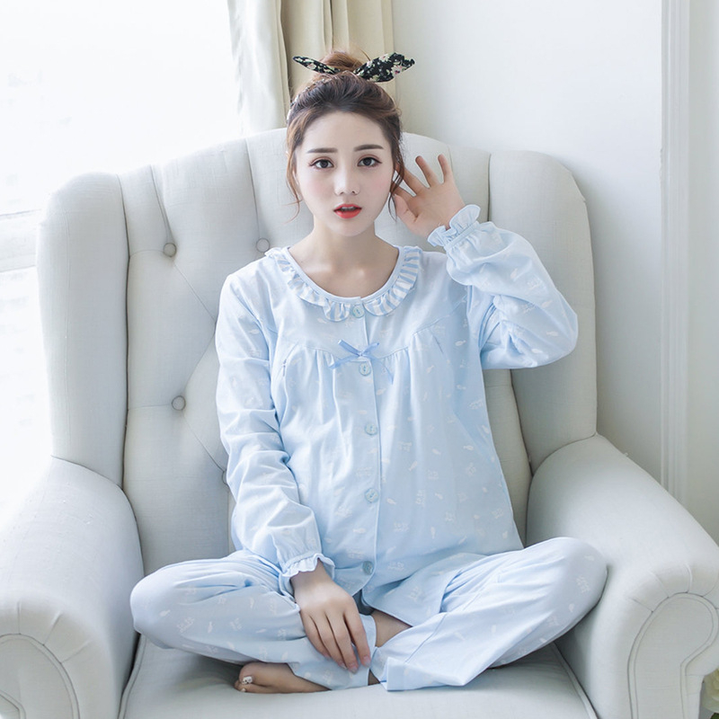 Pijama za dojenje od 100% pamuka, kardigan-stil top, dugi rukavi i duge hlače, otvor za dojenje