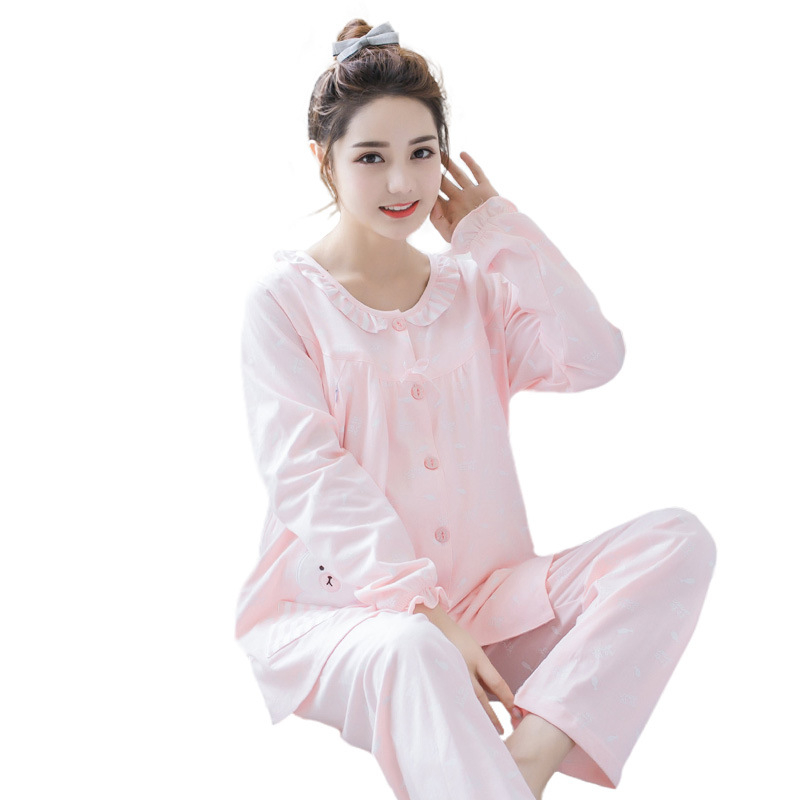 Pijama za dojenje od 100% pamuka, kardigan-stil top, dugi rukavi i duge hlače, otvor za dojenje