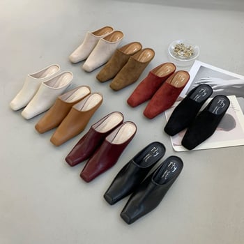 Mule od velura, kvadratni vrh, PU unutrašnjost, gumeni potplat, marka TTY