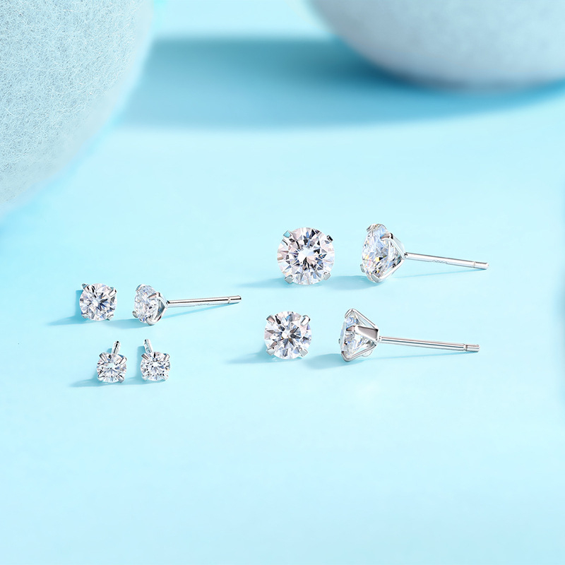 Geometrijski moissanitni stud naušnice s 925 srebrnim postavkama, klasičan stil, svježe i slatko