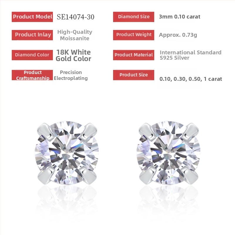 Geometrijski moissanitni stud naušnice s 925 srebrnim postavkama, klasičan stil, svježe i slatko