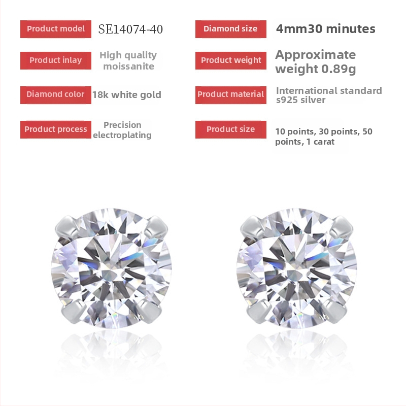 Geometrijski moissanitni stud naušnice s 925 srebrnim postavkama, klasičan stil, svježe i slatko