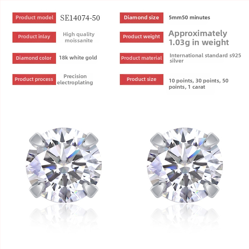 Geometrijski moissanitni stud naušnice s 925 srebrnim postavkama, klasičan stil, svježe i slatko