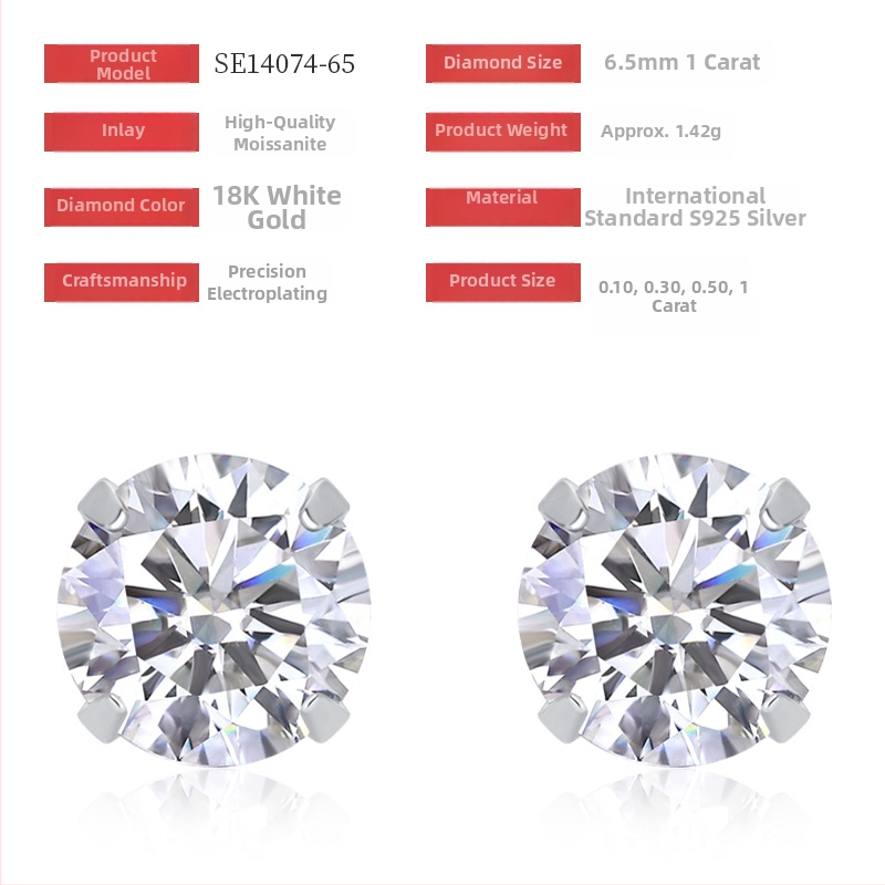 Geometrijski moissanitni stud naušnice s 925 srebrnim postavkama, klasičan stil, svježe i slatko