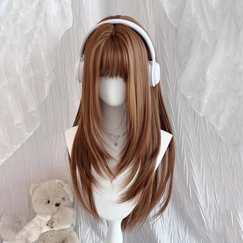 Perika prirodnog stila, vlakna otporna na toplinu, Qi bangs — model: ravna kosa s bangs