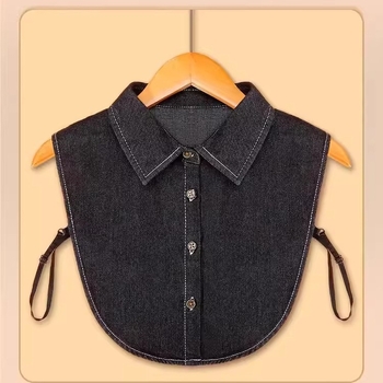 Ženski denim ovratnik – odvojivi lažni ovratnik, pamučni materijal, pamučna podstava, jednobojni uzorak, japansko-korejski stil, jesen 2025.