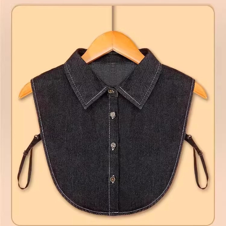 Ženski denim ovratnik – odvojivi lažni ovratnik, pamučni materijal, pamučna podstava, jednobojni uzorak, japansko-korejski stil, jesen 2025.