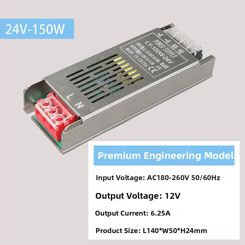 LED импулсно захранване с постоянен волтаж, вход 220 V AC, изход 12–24 V DC, до 16.6 A, 400 W, защита: претоварване, късо съединение, прекомерно напрежение, прегряване, прекомерен ток