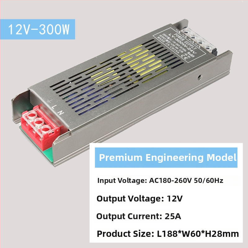 LED импулсно захранване с постоянен волтаж, вход 220 V AC, изход 12–24 V DC, до 16.6 A, 400 W, защита: претоварване, късо съединение, прекомерно напрежение, прегряване, прекомерен ток