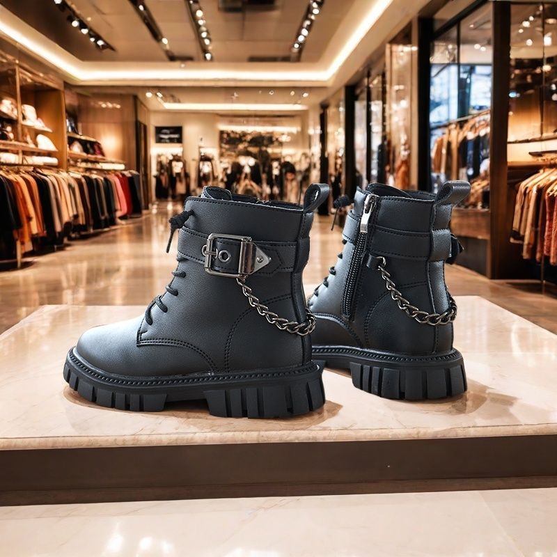 Dječje Martin čizme za jesen-zimu, bočni zip, umjetna koža, gumeni potplat, niski kroj čizme, uzrast 4–16 godina