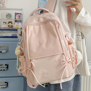 Νάιλον αδιάβροχο σχολικό σακίδιο σε ιαπωνικό στυλ με μοτίβο κυμάτων, καμπύλοι ιμάντες, επένδυση από νάιλον για μαθητές γυμνασίου