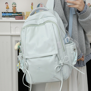 Νάιλον αδιάβροχο σχολικό σακίδιο σε ιαπωνικό στυλ με μοτίβο κυμάτων, καμπύλοι ιμάντες, επένδυση από νάιλον για μαθητές γυμνασίου