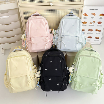 Νάιλον αδιάβροχο σχολικό σακίδιο σε ιαπωνικό στυλ με μοτίβο κυμάτων, καμπύλοι ιμάντες, επένδυση από νάιλον για μαθητές γυμνασίου