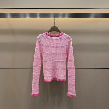 Ženski pleteni džemper s color-block dizajnom i prozračnom pleteninom, dugi rukavi, okrugli izrez, poliester