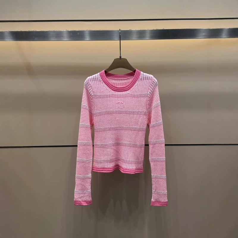 Ženski pleteni džemper s color-block dizajnom i prozračnom pleteninom, dugi rukavi, okrugli izrez, poliester