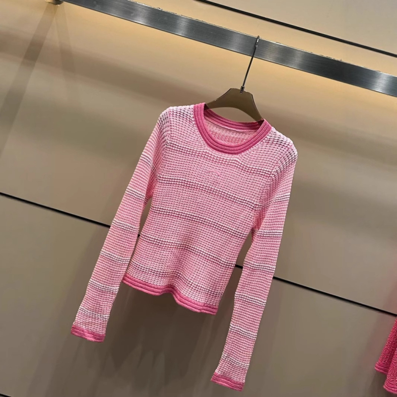 Ženski pleteni džemper s color-block dizajnom i prozračnom pleteninom, dugi rukavi, okrugli izrez, poliester