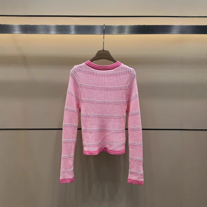 Ženski pleteni džemper s color-block dizajnom i prozračnom pleteninom, dugi rukavi, okrugli izrez, poliester