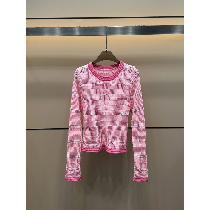 Ženski pleteni džemper s color-block dizajnom i prozračnom pleteninom, dugi rukavi, okrugli izrez, poliester