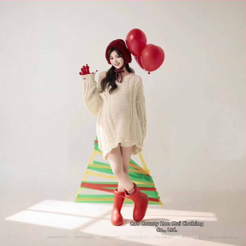 Комплект за фотосесия на бременна: плетен комплект с дълги реглан ръкави, полиестер, пролет 2026