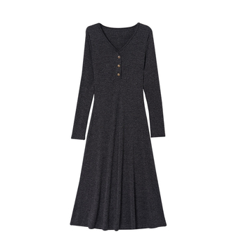 Бременна рокля с V-образно деколте, дълги ръкави, миди дължина, вълнено-бленд плат, полиестер 80–90%