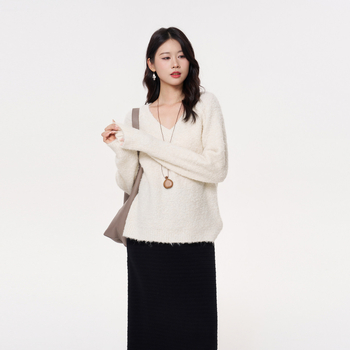 MASANON бременни двучастов комплект: топ с V-образно деколте и пола, дълги ръкави, полиестер, японско-корейски casual стил, есен 2025