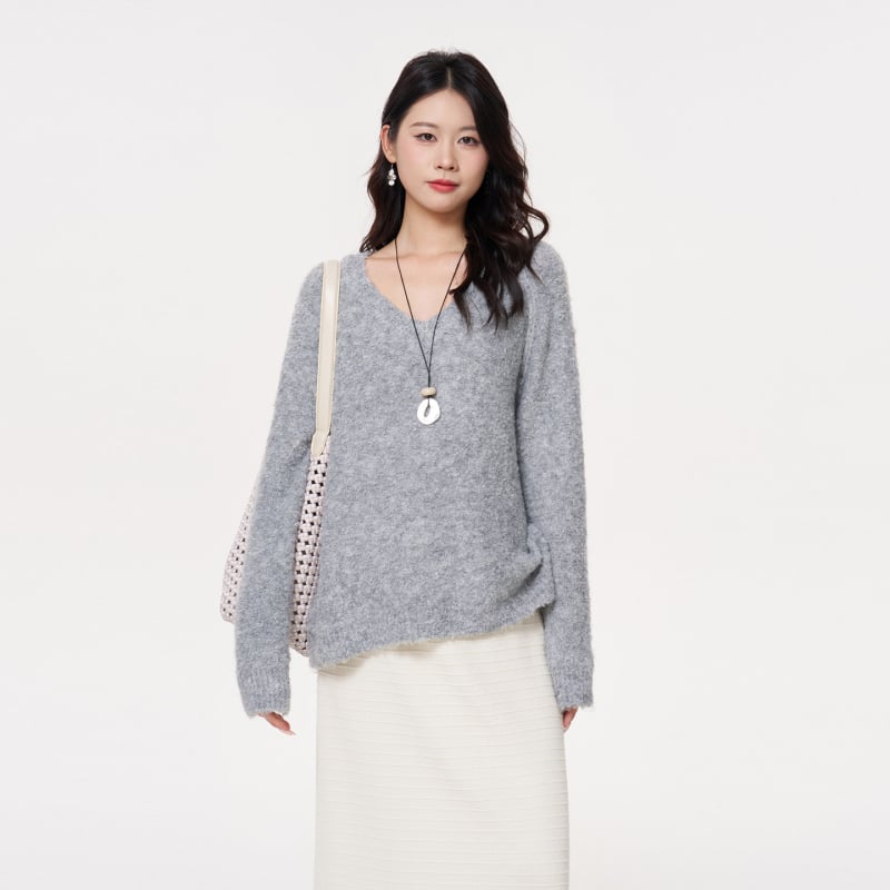 MASANON бременни двучастов комплект: топ с V-образно деколте и пола, дълги ръкави, полиестер, японско-корейски casual стил, есен 2025