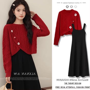 Костюм с пола, плетена материя (95%+), дълги ръкави, миди дължина на полата, достъп за кърмене