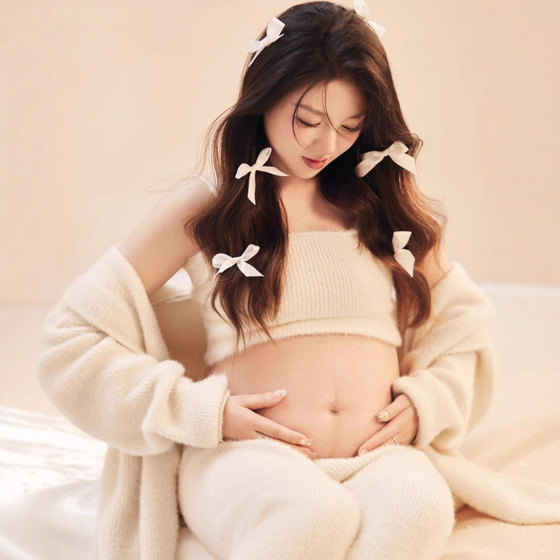 Майчин пуловерен комплект за есенно‑зимна фотосесия, удобен домашен стил, японско‑корейски лук, смес от памук и полиестер